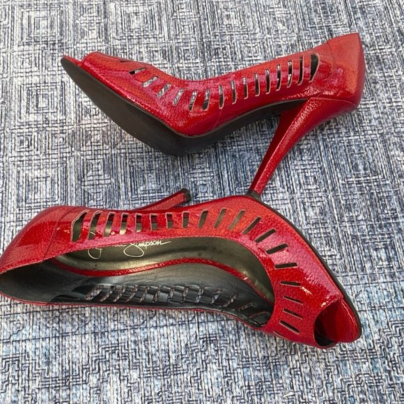 Jessica Simpson Women Heel Red Leather Upper Shoes Open Toe Pump Size 37 6.5US - Picture 3 of 11